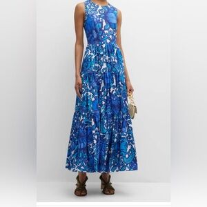 LA DoubleJ Blue A-line Tiered Midi Dress